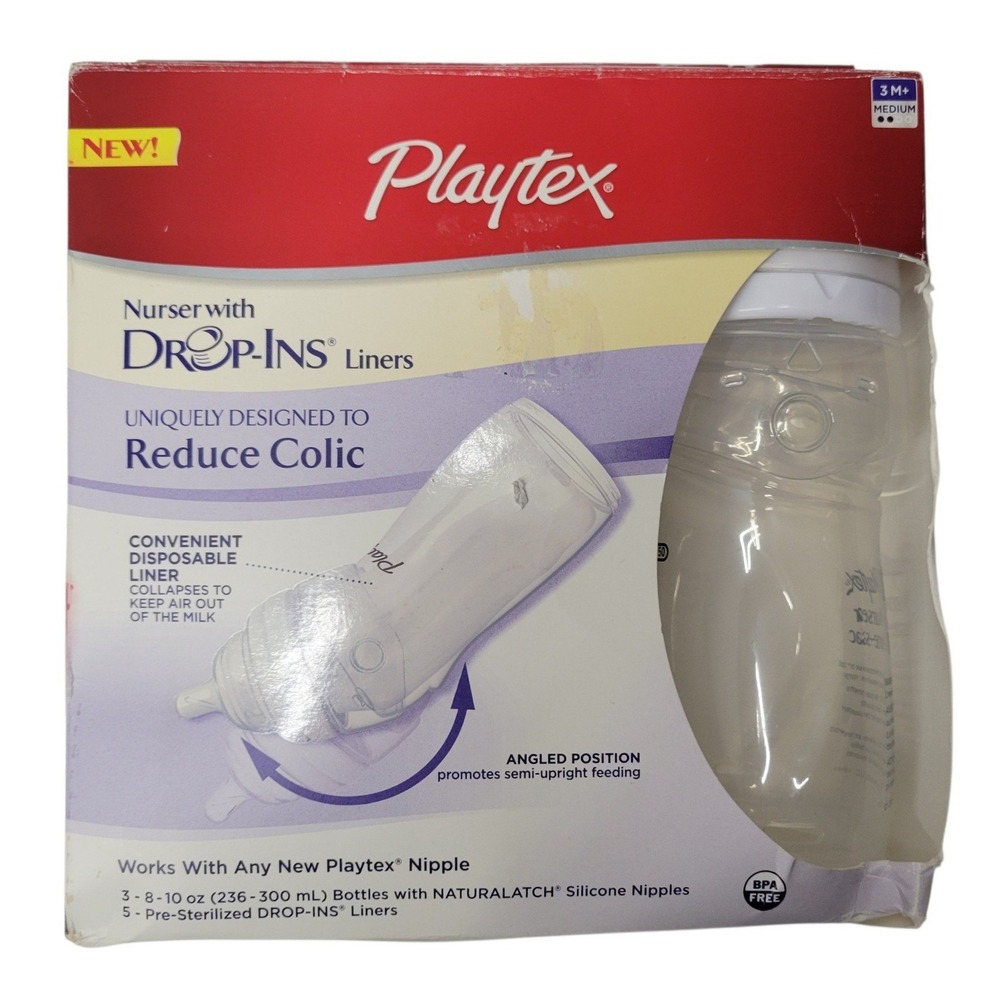 Playtex Nurser with Drop-Ins Liners 3 Pack 8-10 oz Bottles NaturaLatch Nipples